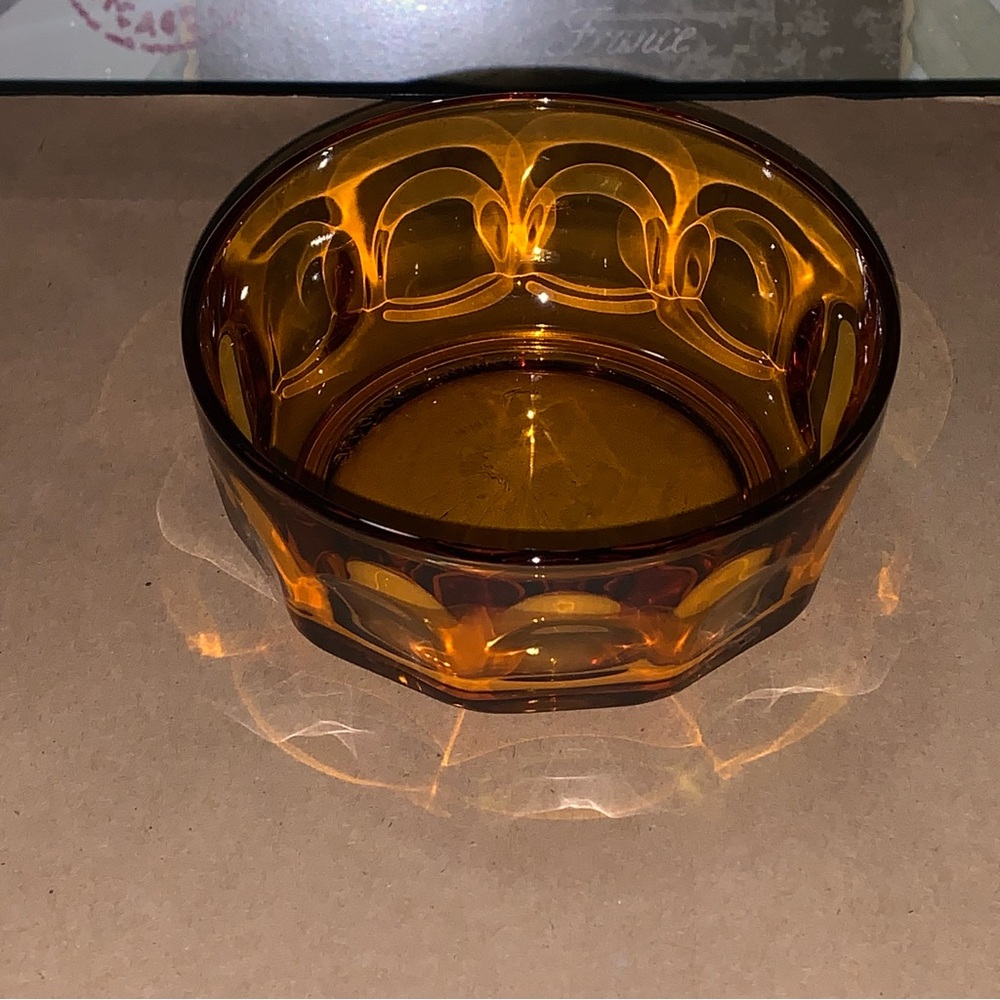 Beautiful Vintage Arcoroc France Thumbprint Panel Amber Luminarc Glass Bowl